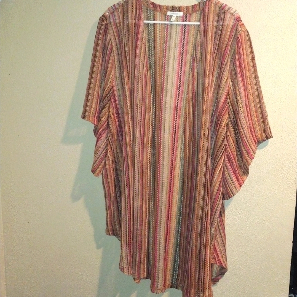 Maurices Open Knit Striped Multi Colored Boho Kimono/Swim Cover Festival…